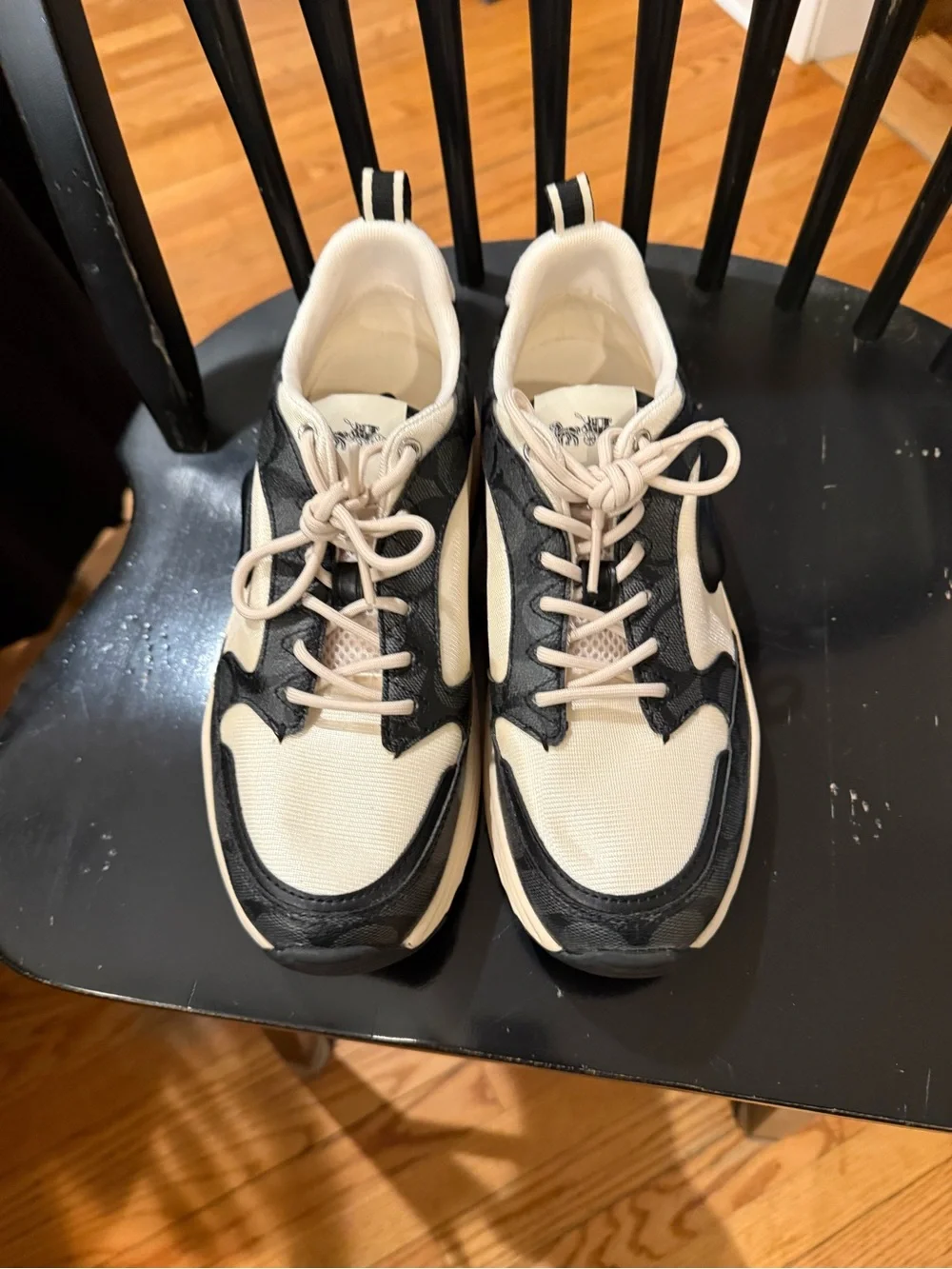 COACH Chunky Cream & Black Logo Sneakers